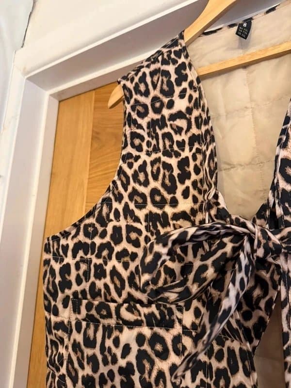 ASOS Only ASOS Beige & Brown Animal Leopard Print Quilted Padded Tie Bow Front Gilet Waistcoat