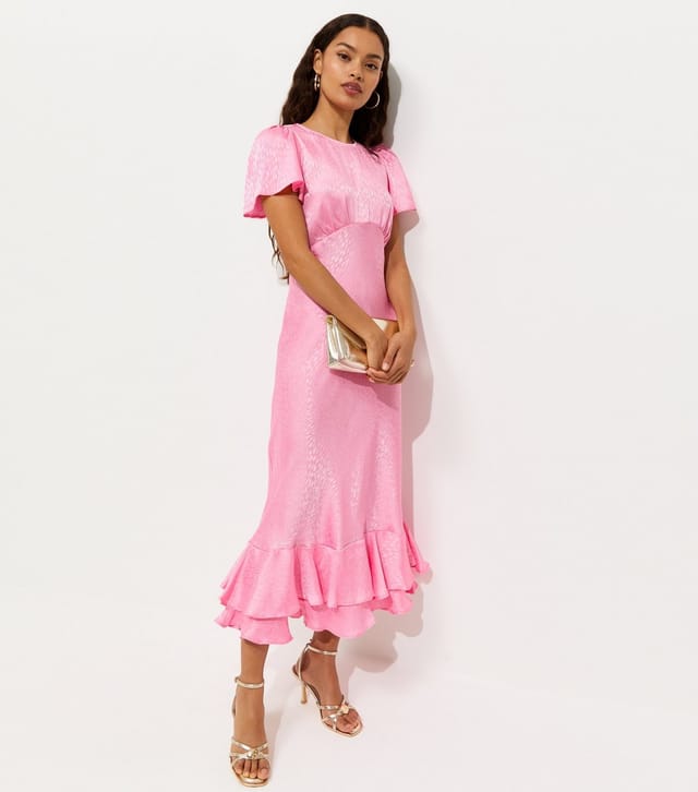 New Look Women's Petite Light Pink Feather Jacquard Satin Midi Dress New Look - 2