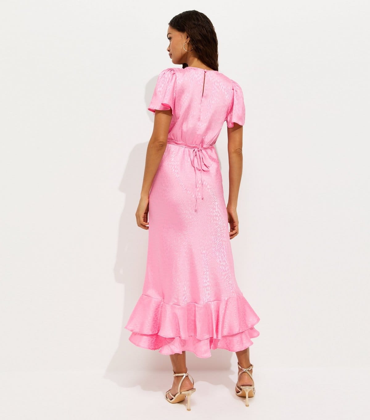 New Look Women's Petite Light Pink Feather Jacquard Satin Midi Dress New Look - 4