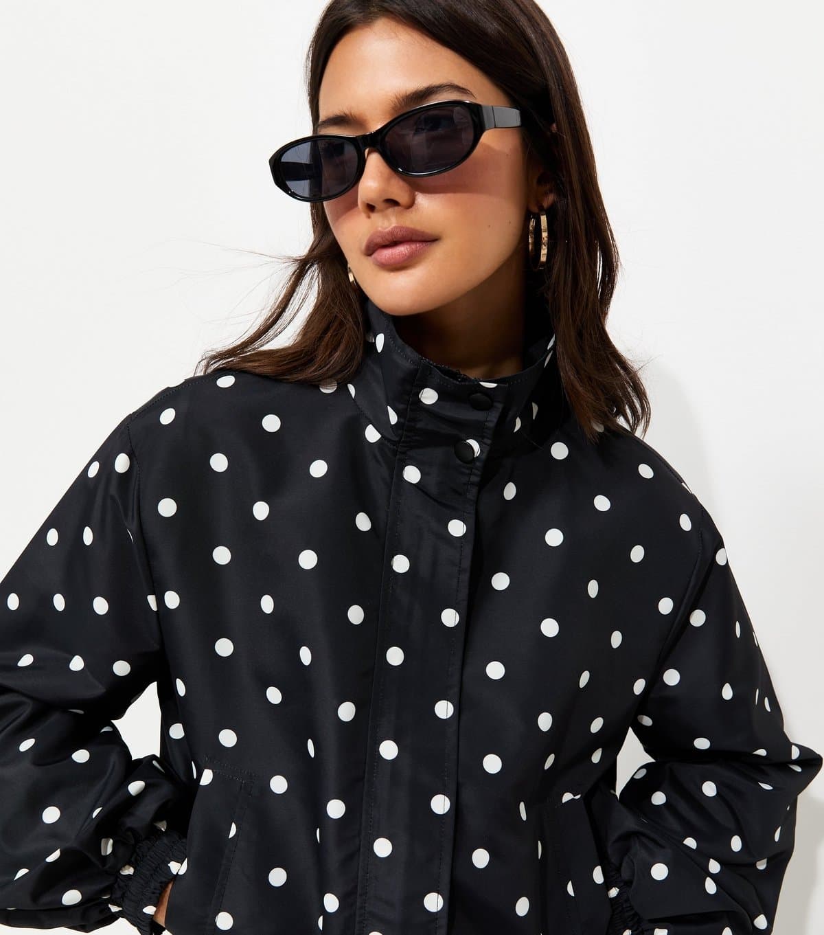 New Look Women's Black Woven Polka Dot Zip Up Windbreaker Jacket New Look