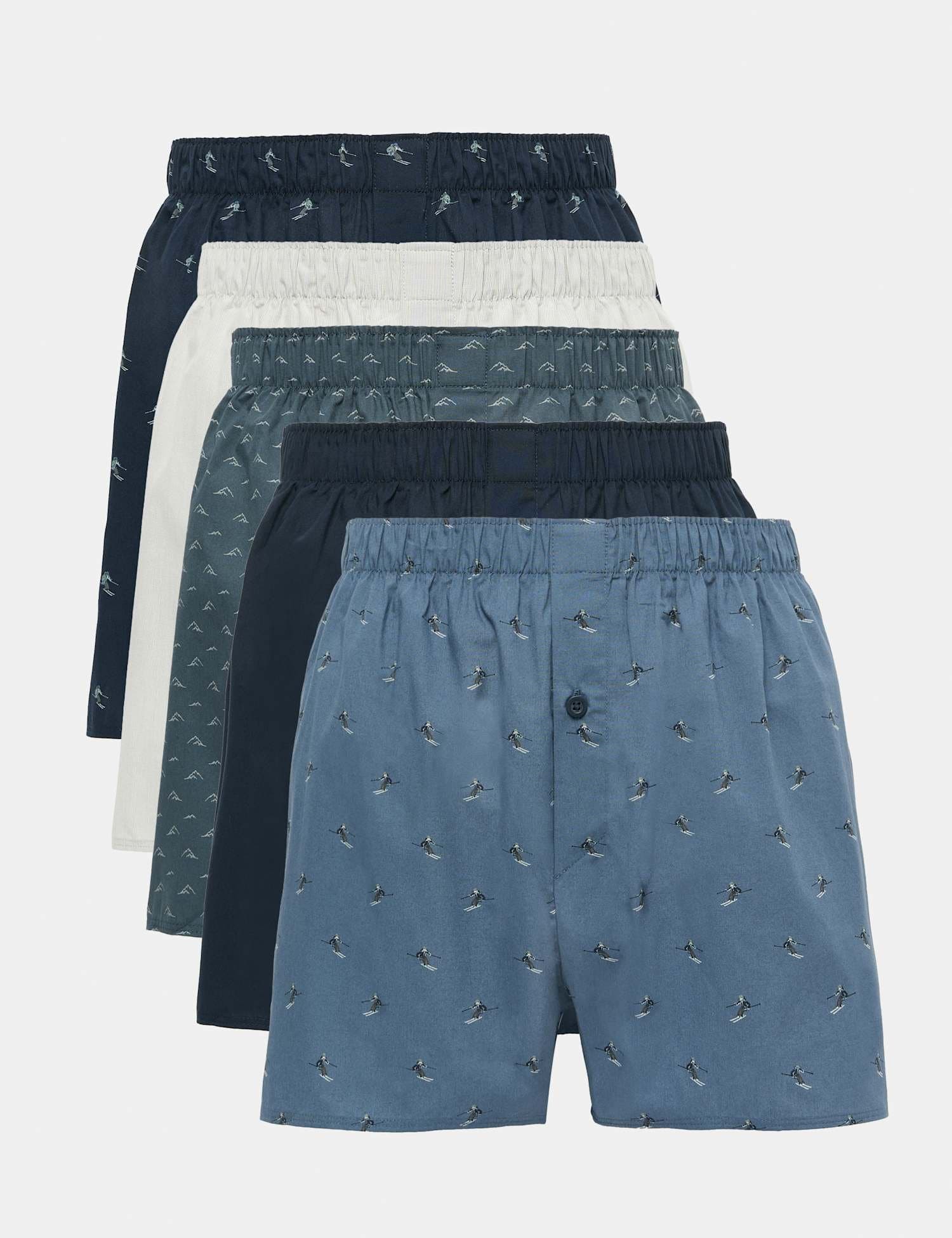 Marks & Spencer M&S 5 Pack Pure Cotton StayNew™ Ski Boxers Navy Mix