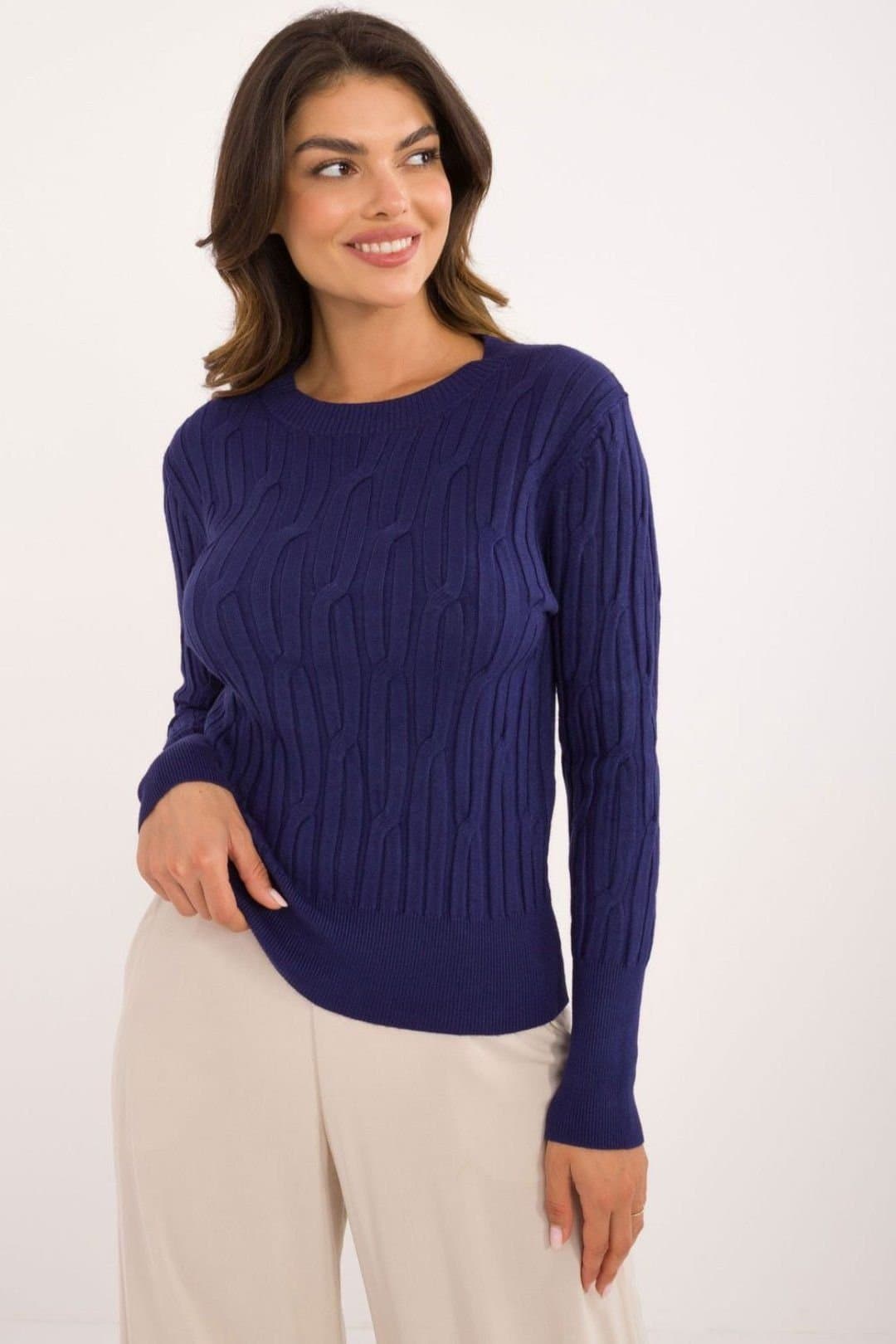 Love Lace Love Lace Women's Textured Viscose Blend Round Neck Sweater Style 200190 in Blue