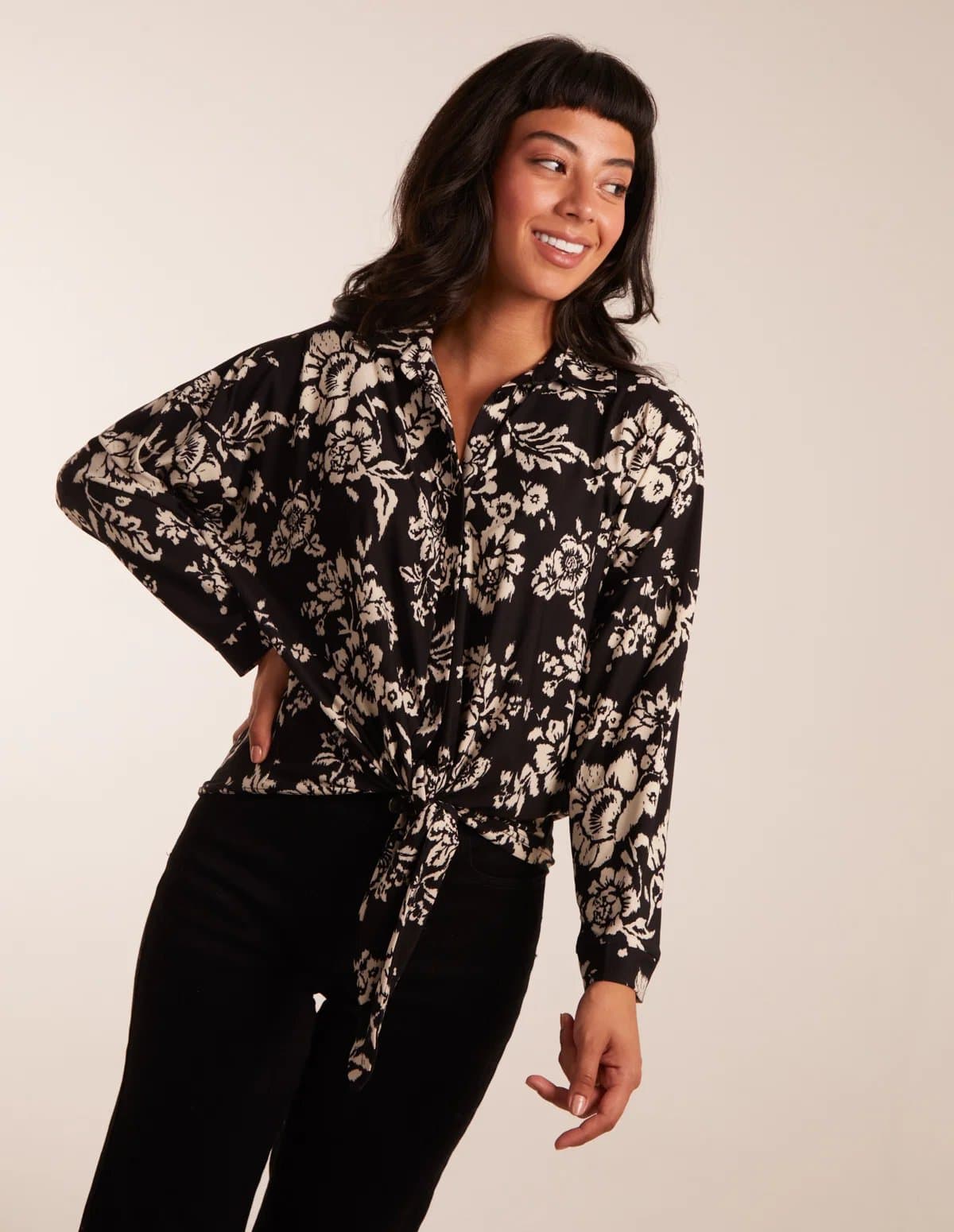 Blue Vanilla Floral Tie Front Oversized Shirt