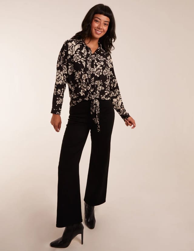 Blue Vanilla Floral Tie Front Oversized Shirt - 2