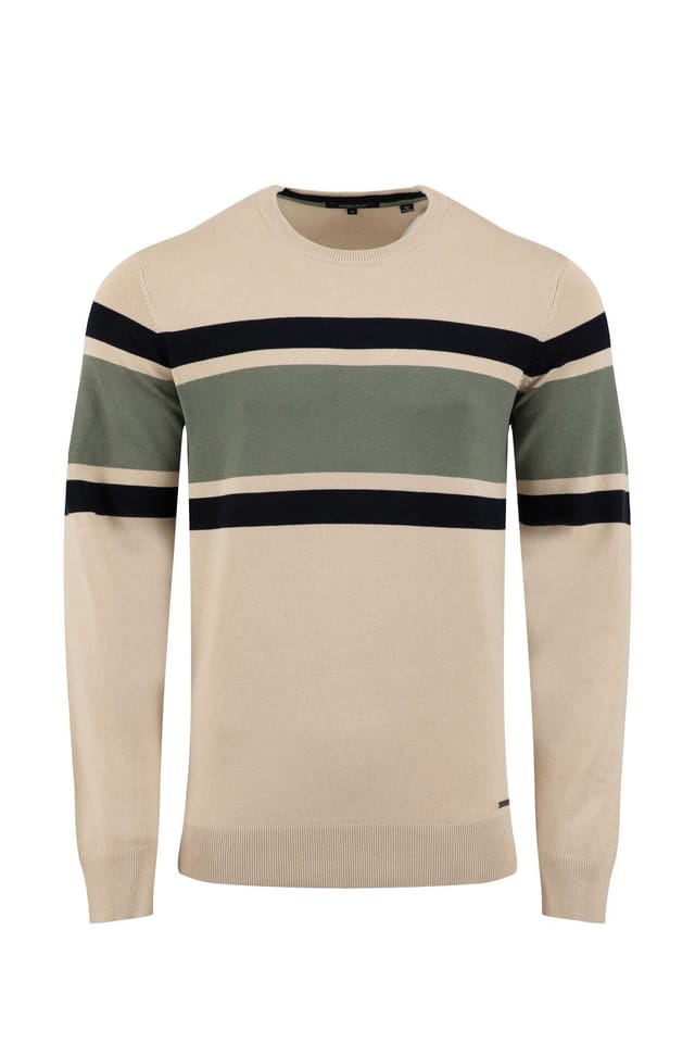 Weird Fish Weird Fish Men's Ryker Stripe Crew Neck Jumper in Nude - 2