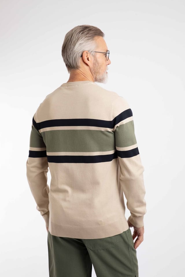 Weird Fish Weird Fish Men's Ryker Stripe Crew Neck Jumper in Nude - 3