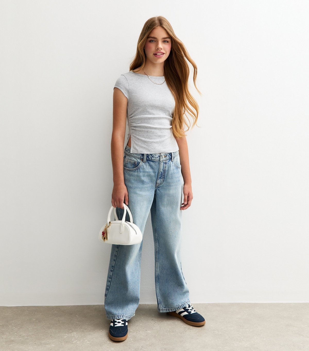 New Look Girls' Grey Split Side Ruched Cap Sleeve Top New Look - 3