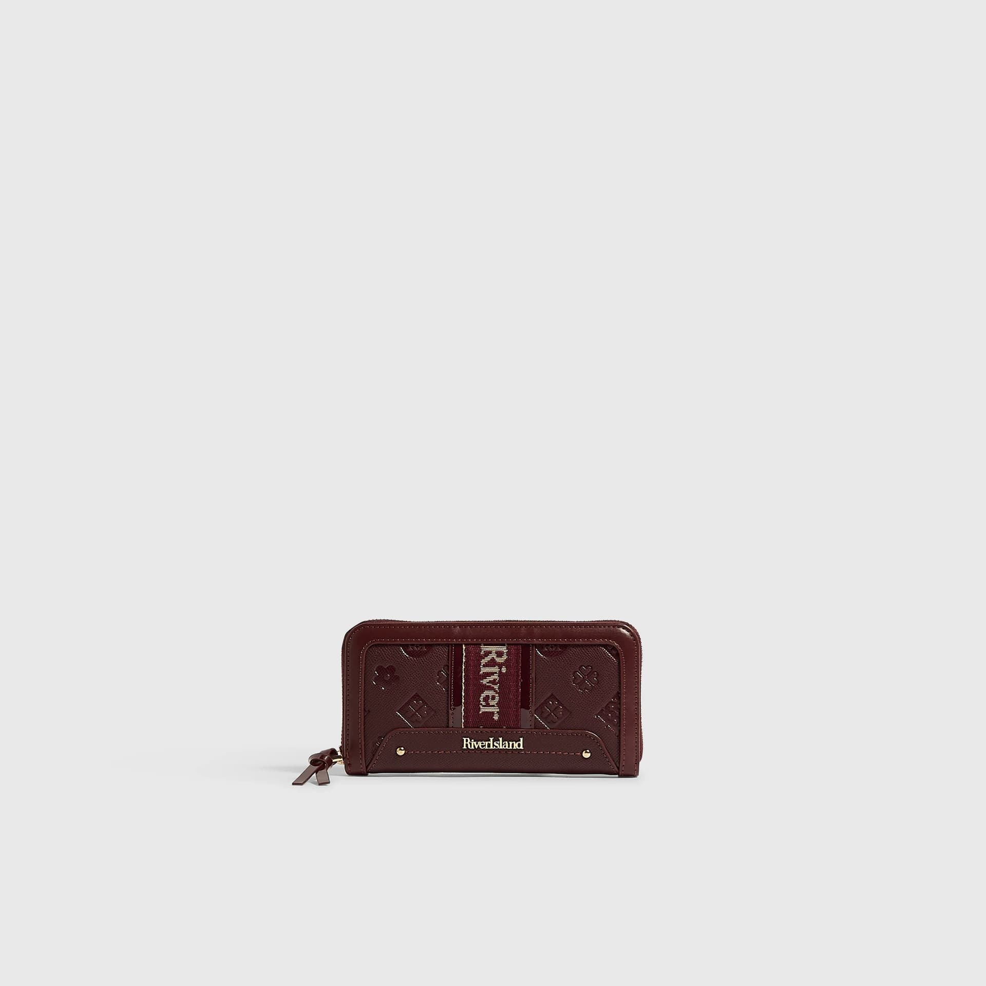 River Island River Island Womens Burgundy Webbing Panelled Zip Around Purse