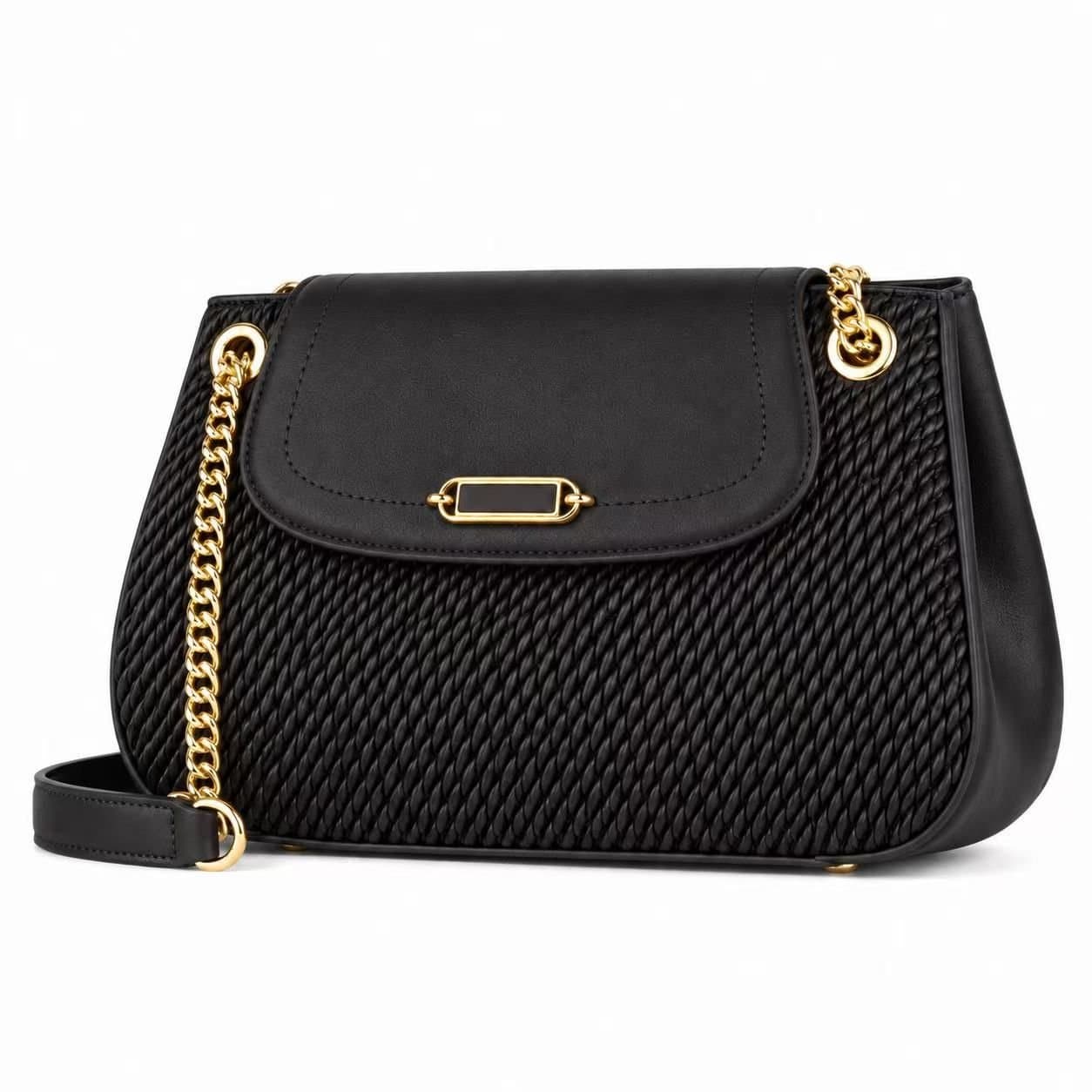 Chrisbella London Chrisbella London Women's CHRISBELLA Black Woven Shoulder Bag with Chain Strap