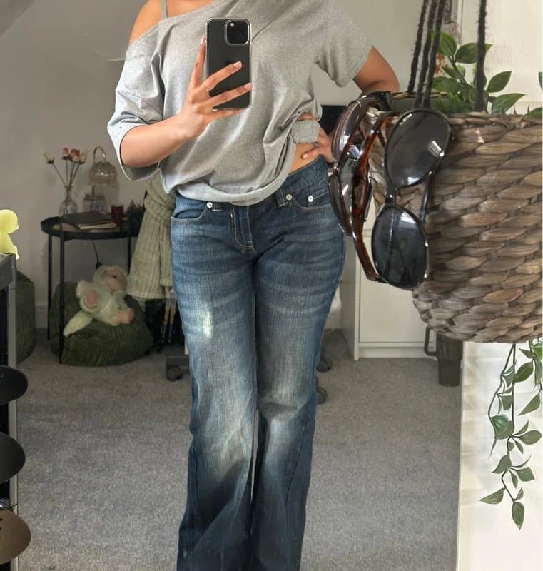 Bershka bershka low rise dark blue wash denim flared jeans
