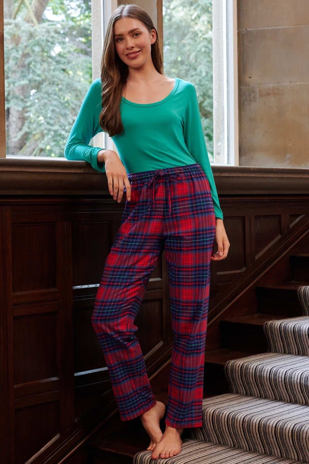 British Boxers British Boxers Women's "Iona Tartan" Brushed Cotton Pyjama Trousers in Dark Red