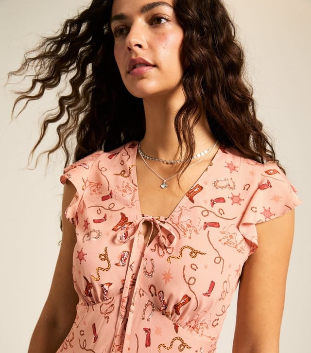 New Look Women's Pink Cowgirl Print Flutter Sleeve Midi Dress New Look - 2