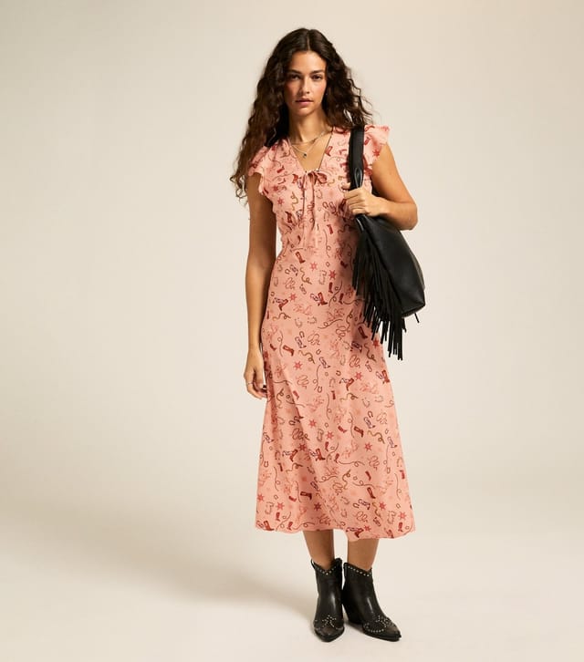 New Look Women's Pink Cowgirl Print Flutter Sleeve Midi Dress New Look - 3