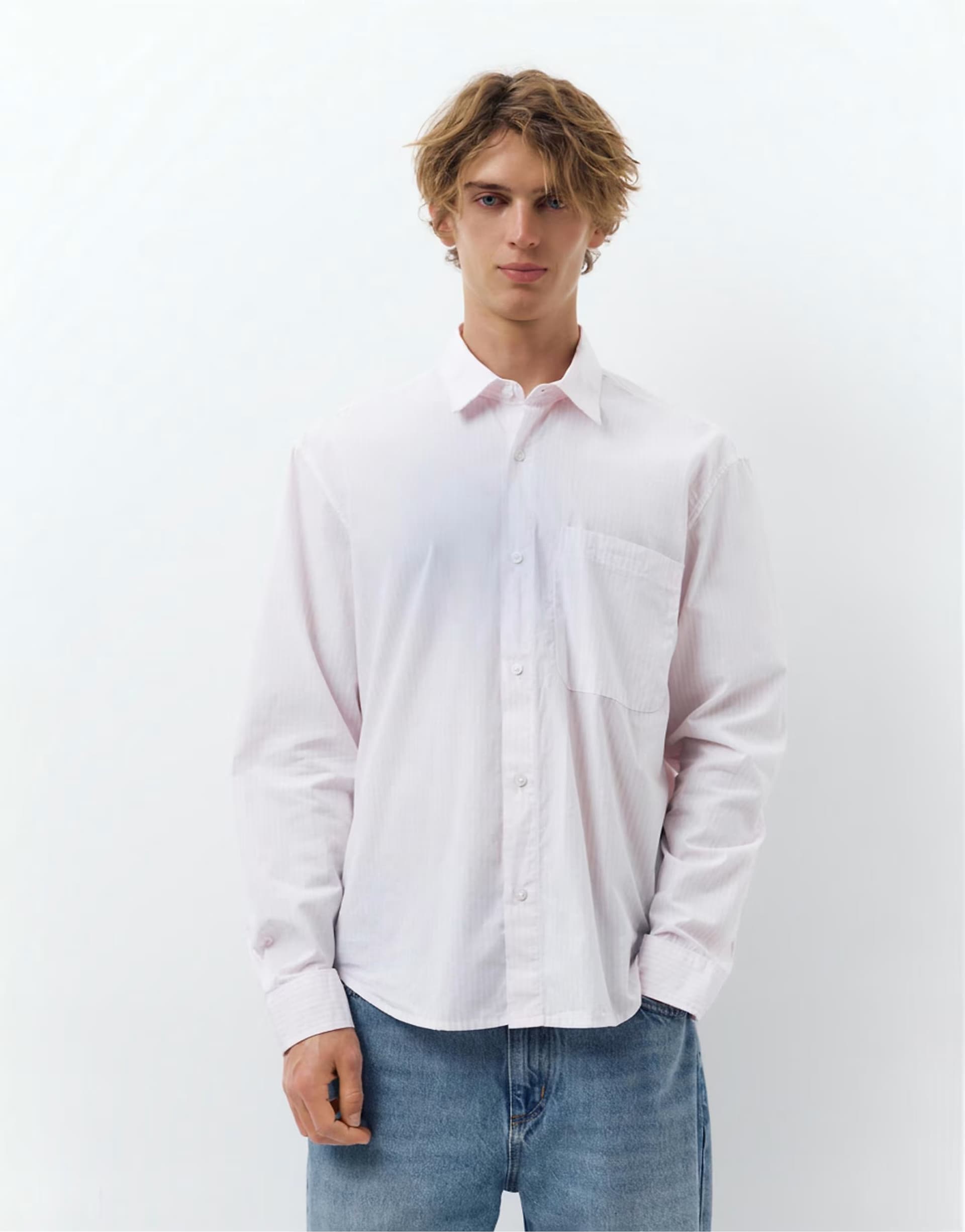 ASOS ASOS Pull&Bear Pink Striped Long Sleeve Shirt