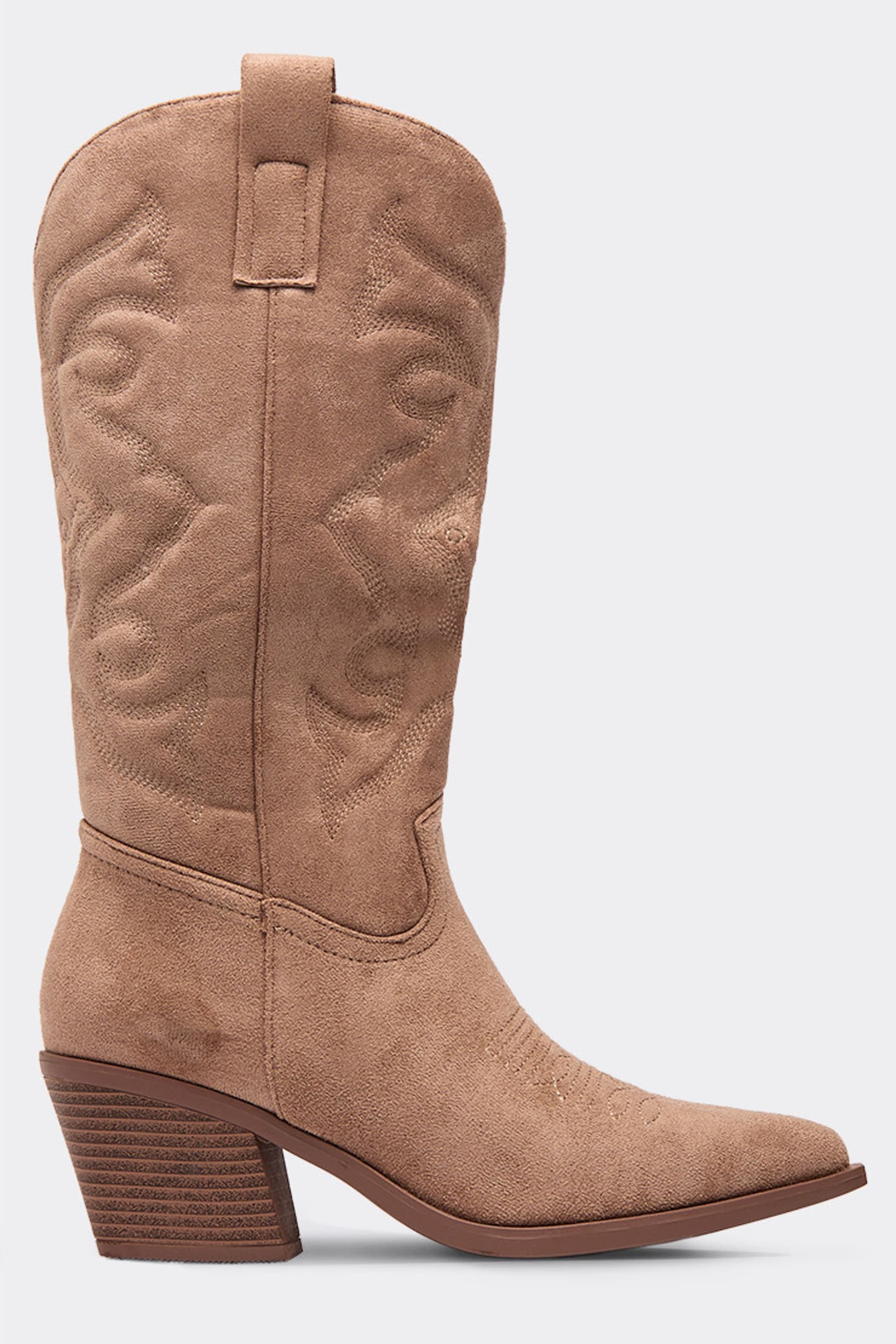 EGO EGO Women's Western Cowboy Faux Suede Block Heel Boots in Stone