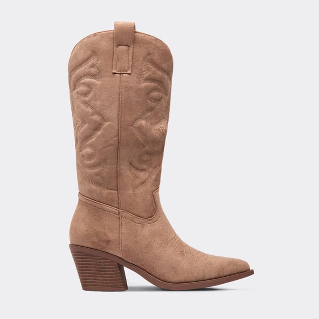 EGO EGO Women's Western Cowboy Faux Suede Block Heel Boots in Stone - 3
