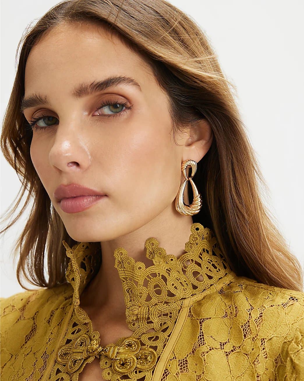 River Island River Island Womens Gold Twisted Double Drop Earrings