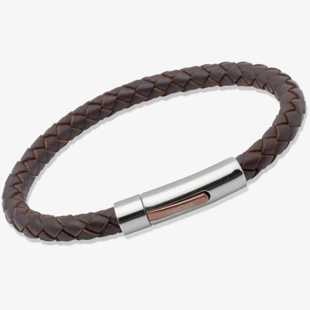 Unique Unique Men's Stainless Steel 21cm Brown Leather Bracelet B170DB-21CM