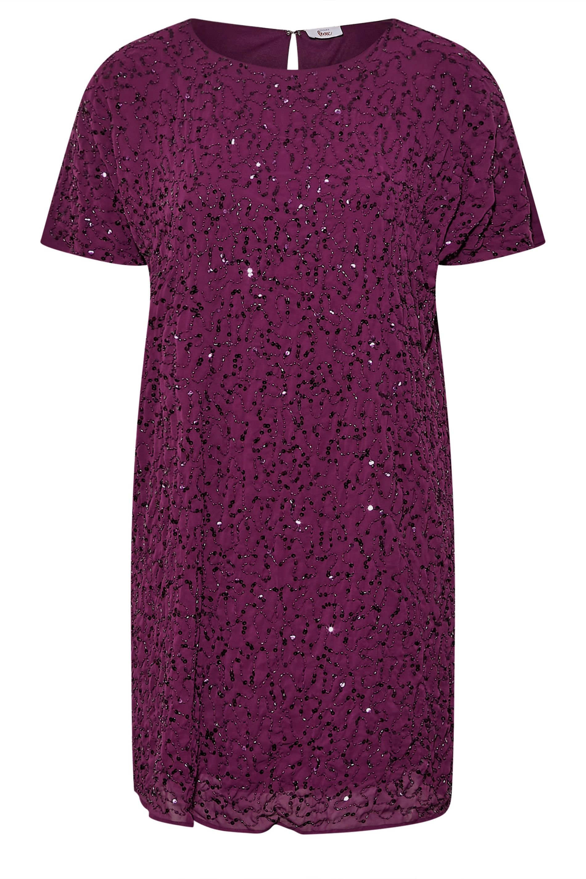 Yours Yours Women's Embellished Shift Dress in Plum - 2