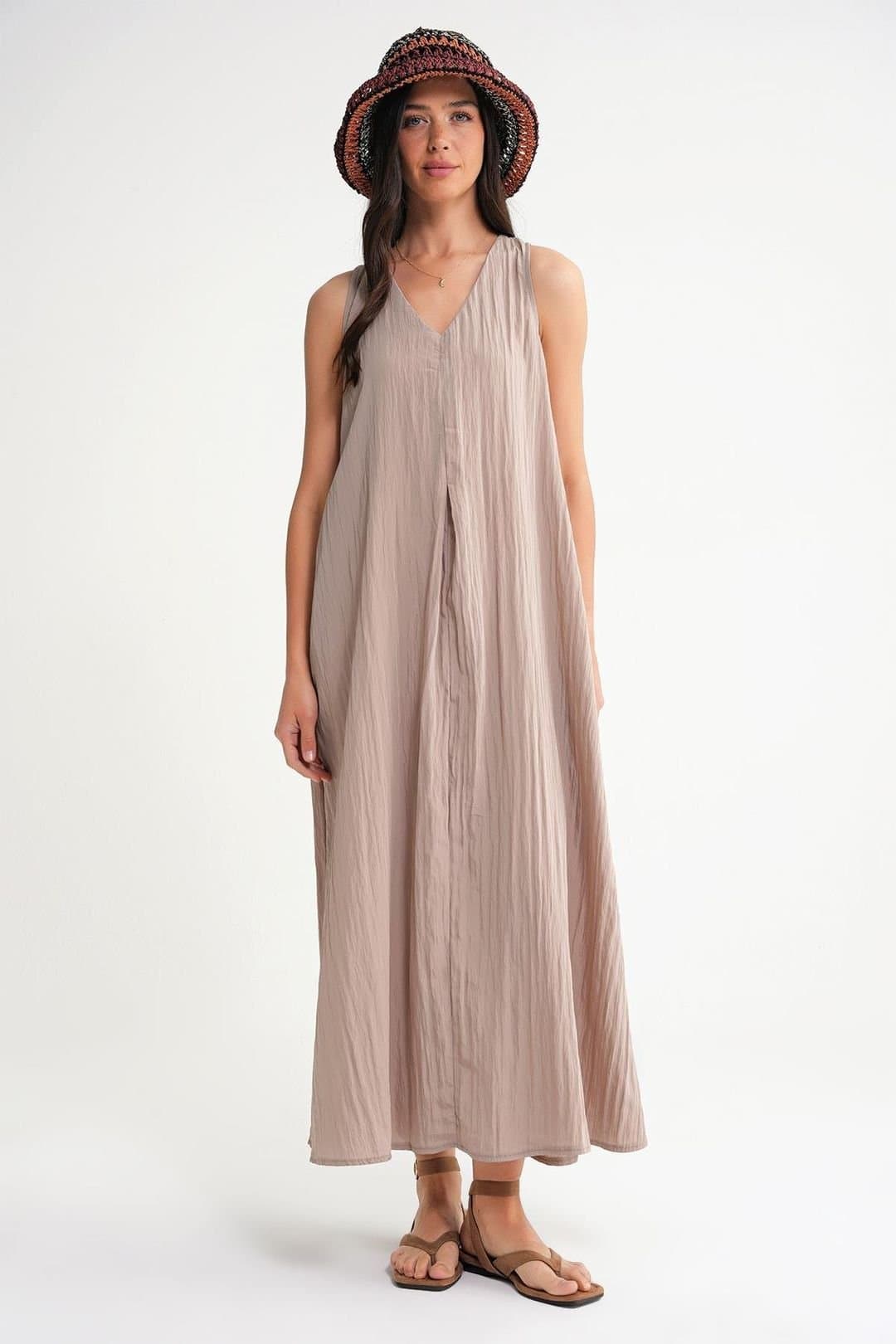 MixRay MixRay Women's V-Neck Maxi Dress in Beige