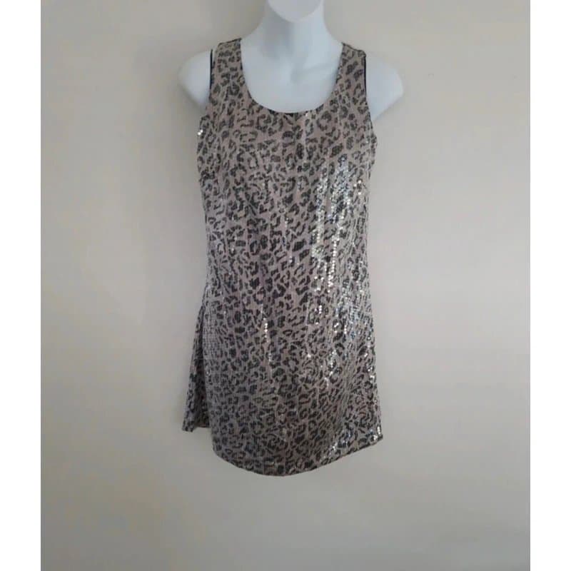 Oasis Oasis sequin embellished leopardprint mini shift dress UK size 12 brand new with tags