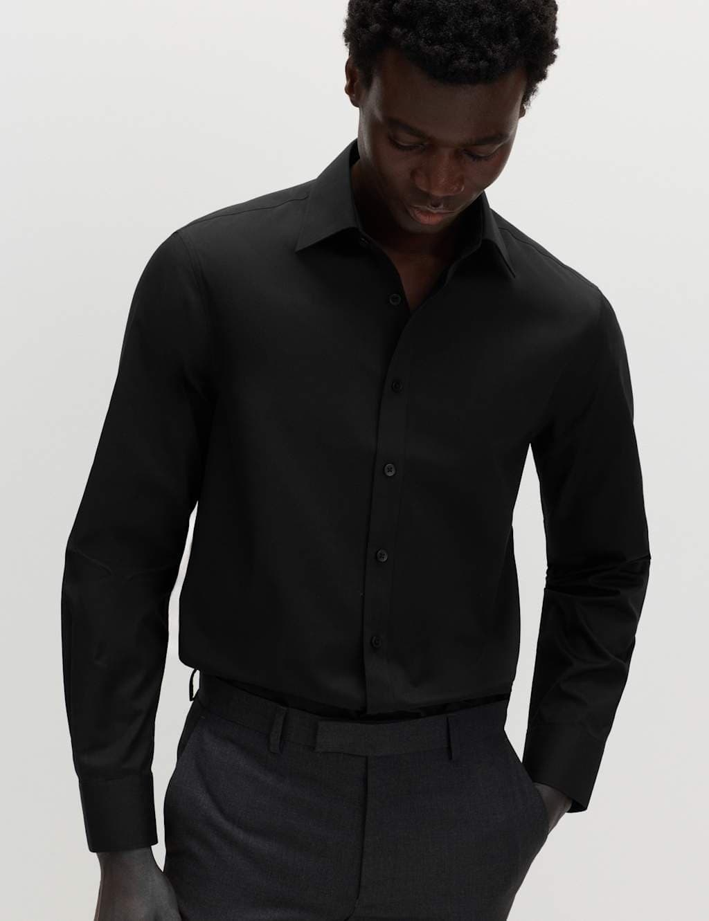 Marks & Spencer M&S Slim Fit Easy Iron Cotton Blend Shirt Black