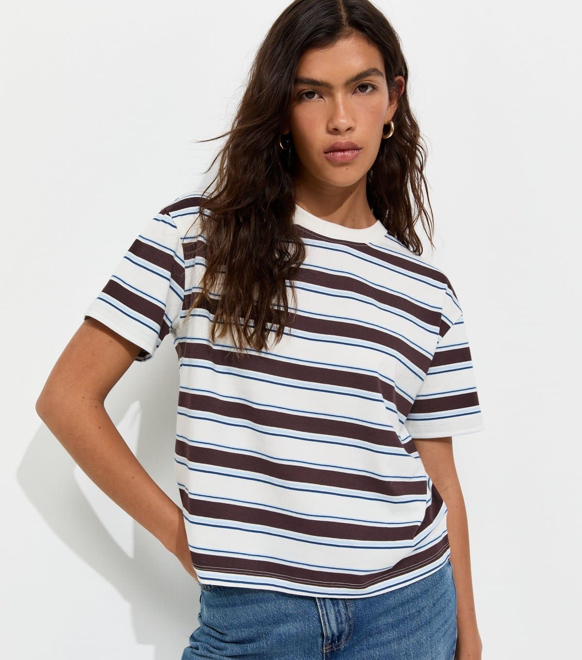 New Look New Look Brown Striped Boxy Fit T-Shirt