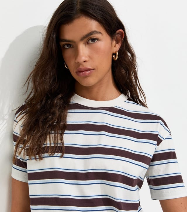 New Look Women's Brown Cotton Striped Boxy Fit T-Shirt New Look - 2