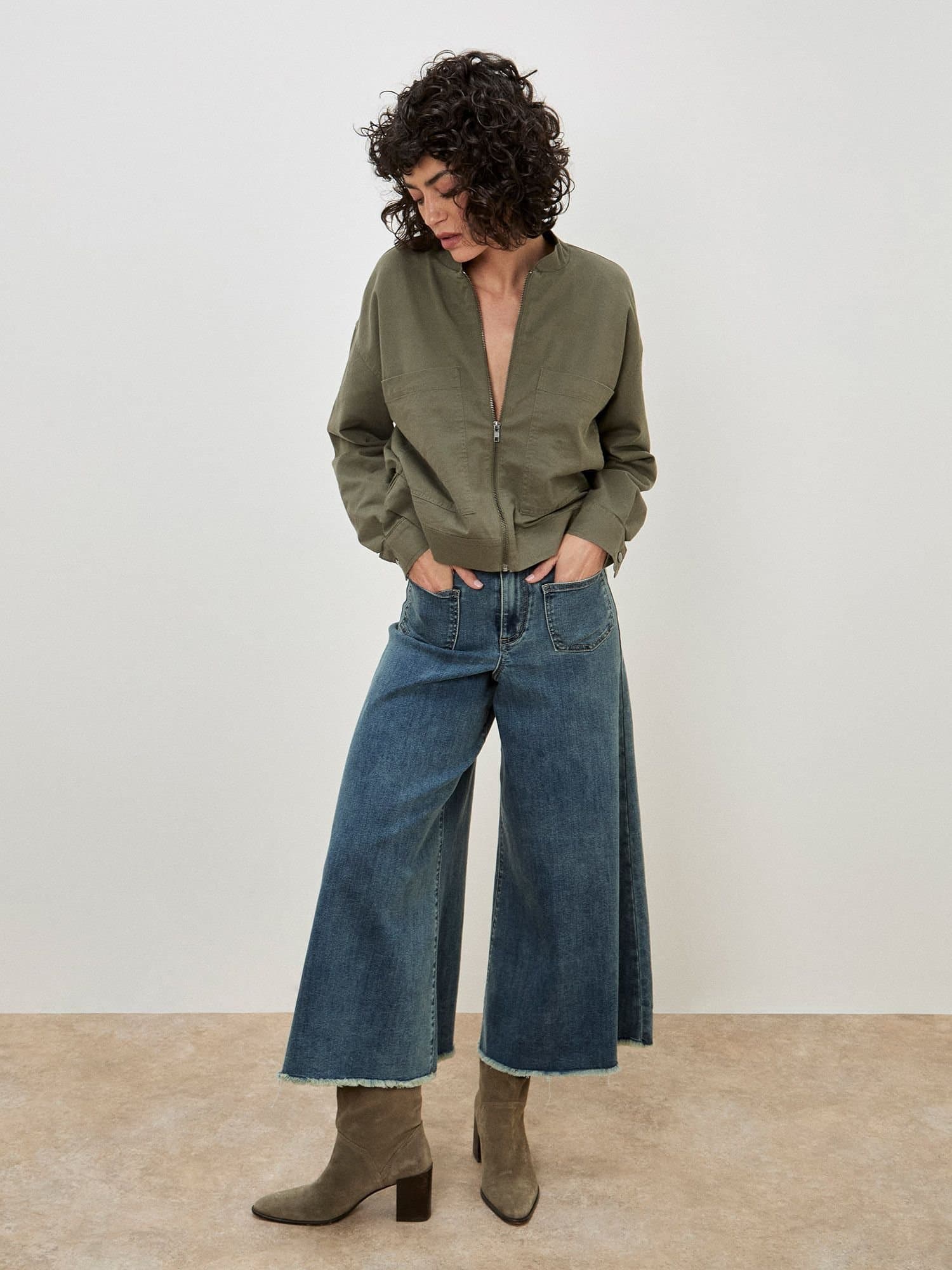 Apricot Apricot Khaki Denim Bomber Jacket by Apricot