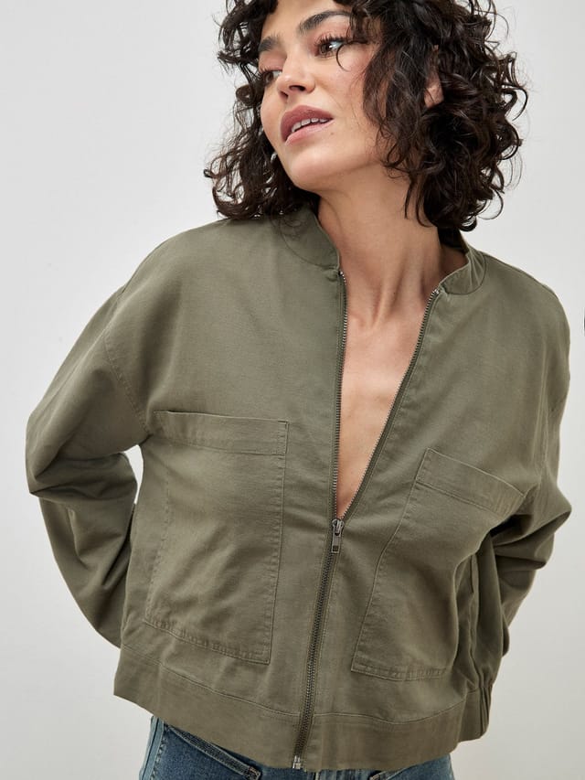 Apricot Apricot Women's Lightweight Denim Bomber Jacket in Khaki - 2
