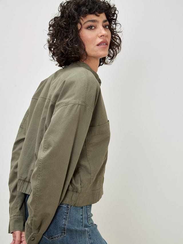 Apricot Apricot Women's Lightweight Denim Bomber Jacket in Khaki - 3
