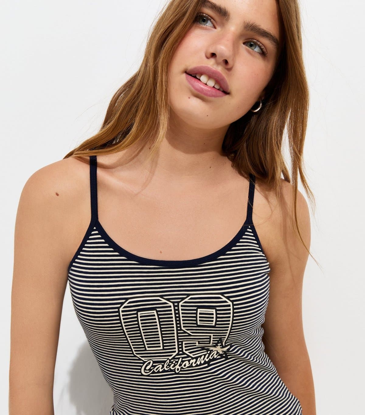 New Look Girls' Navy Cotton Rich 09 California Striped Cami Top New Look