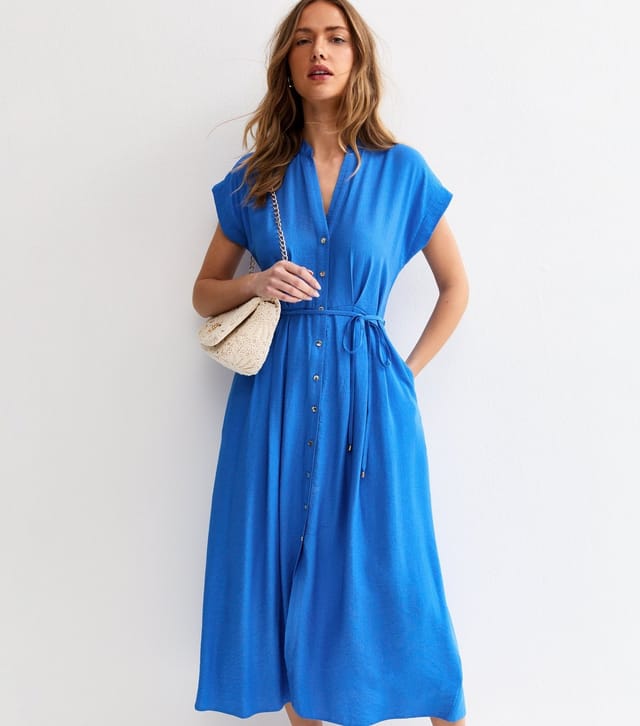 New Look Women's Bright Blue Toggle Shirt Midi Dress New Look - 3