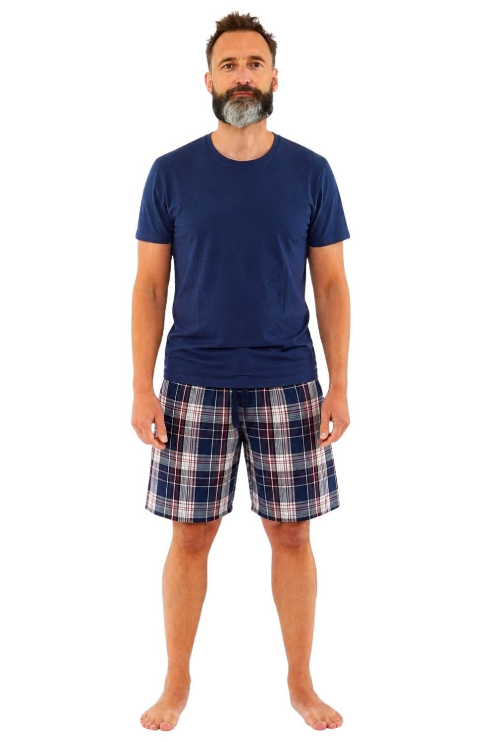 Just Essentials Men's Navy Check Short Pyjama Set