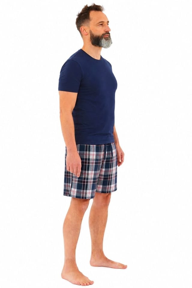 Just Essentials Just Essentials Men's Check Short Pyjama Set in Navy - 2