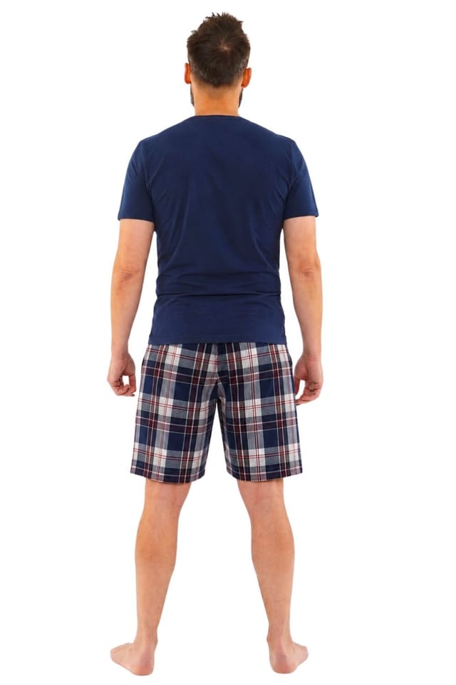 Just Essentials Just Essentials Men's Check Short Pyjama Set in Navy - 3