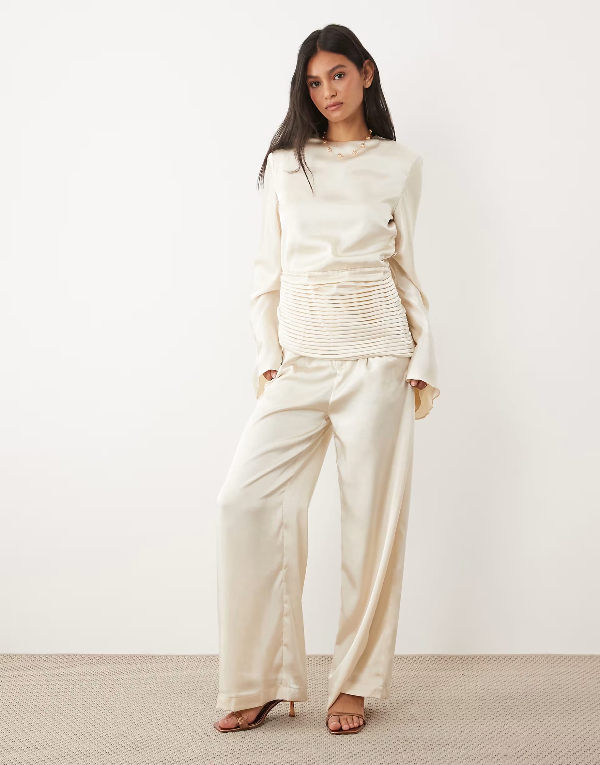 JW PEI Cream Satin Wide Leg Trouser Co-ord