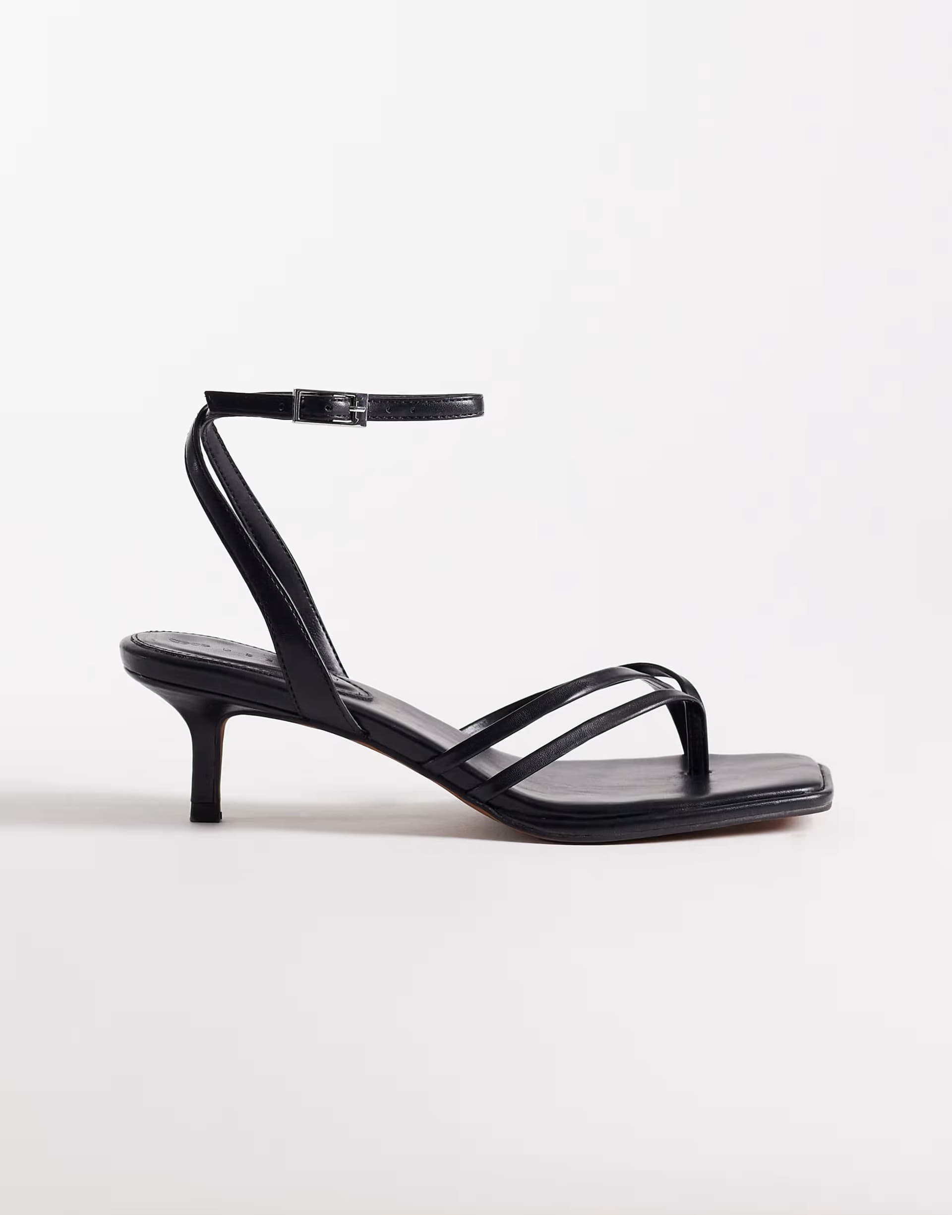 ASOS ASOS DESIGN Harbour minimal strappy toe thong kitten heel sandals in black