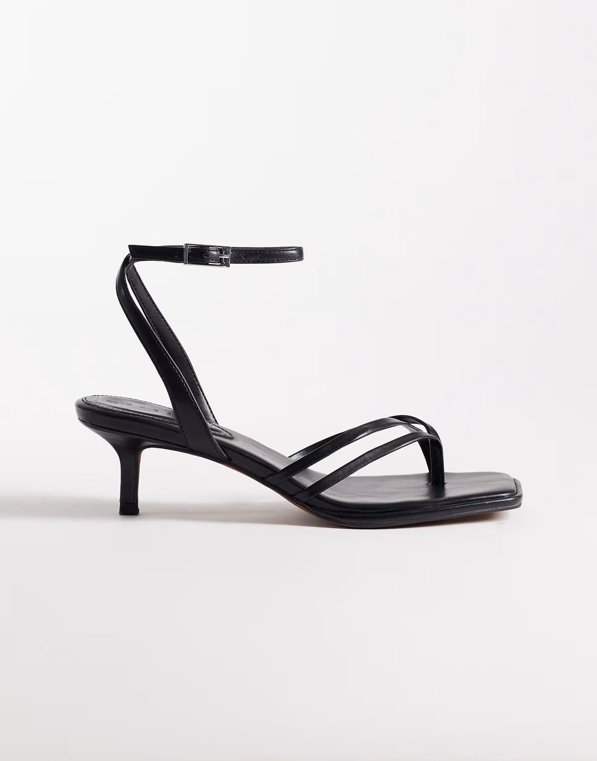 ASOS ASOS DESIGN Harbour minimal strappy toe thong kitten heel sandals in black - 1