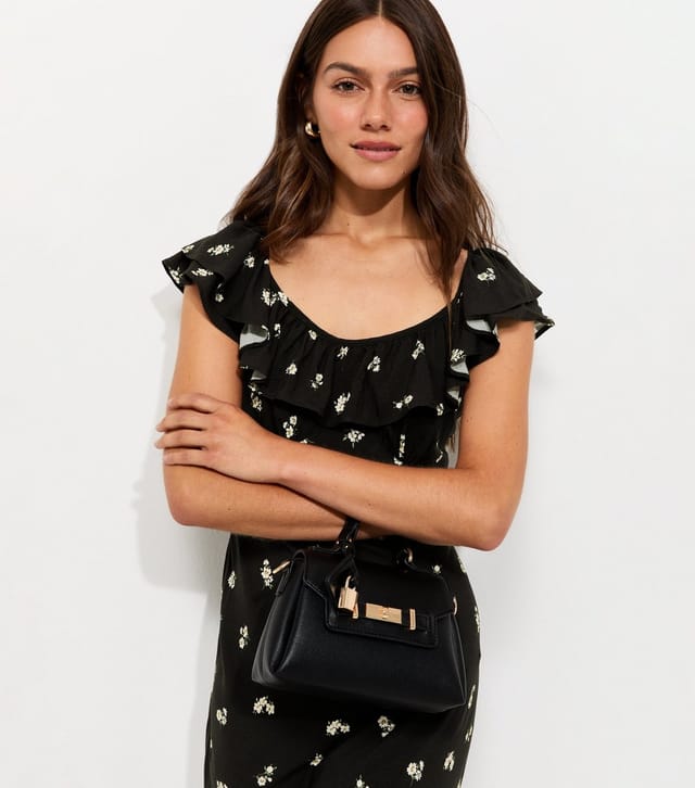 New Look Women's Petite Black Floral Print Ruffle Neck Midi Dress New Look - 2