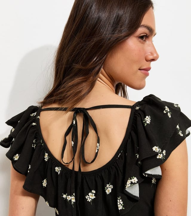 New Look Women's Petite Black Floral Print Ruffle Neck Midi Dress New Look - 3