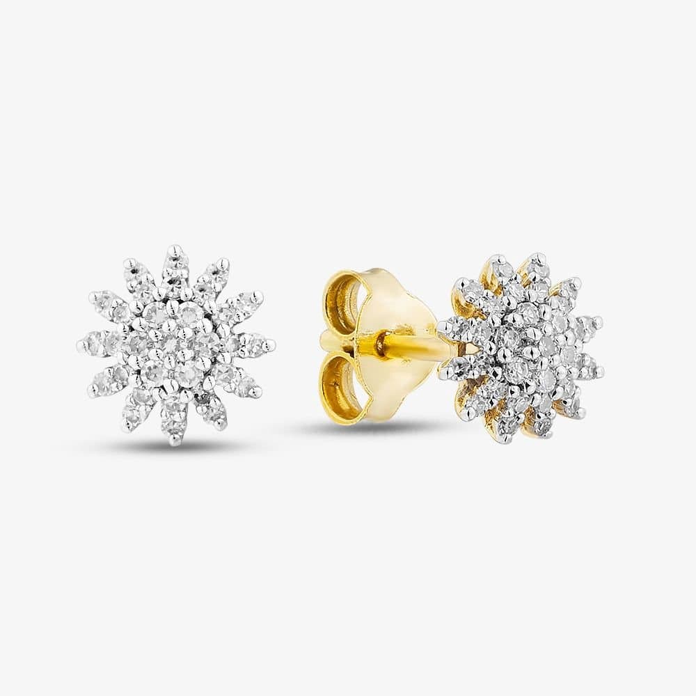T.H.Baker T.H.Baker Women's 9ct Yellow Gold 0.20ct Diamond Flower Stud Earrings THE48851-20 (YG)