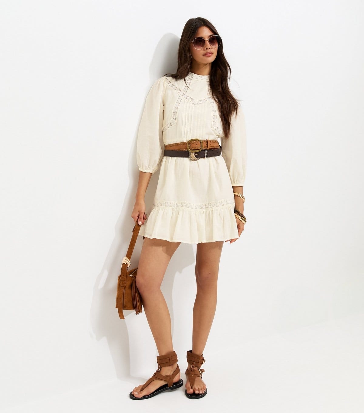 New Look Women's Cream Lace Tiered Mini Dress New Look - 4