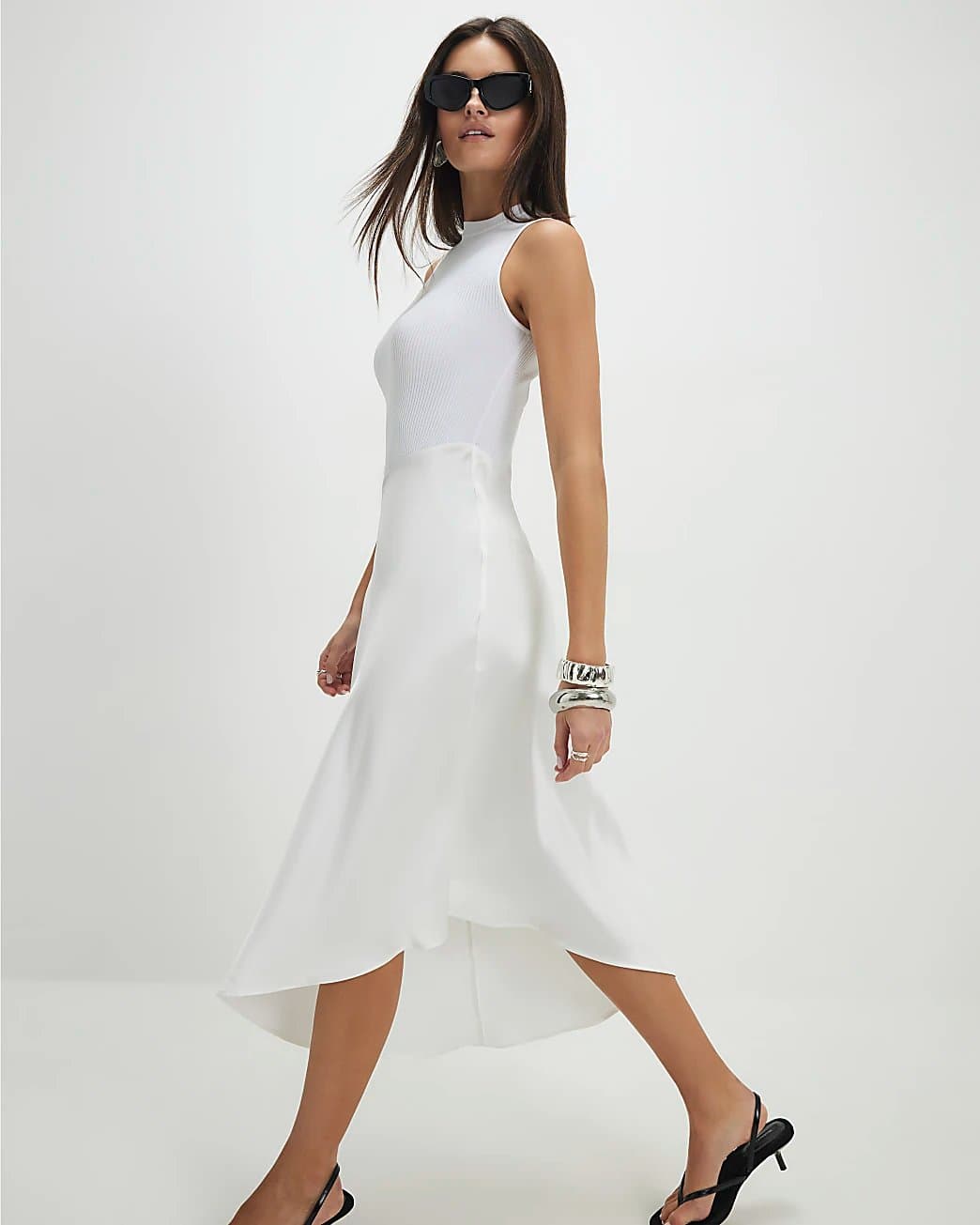 River Island River Island Womens Cream Satin Hybrid Midi Dress