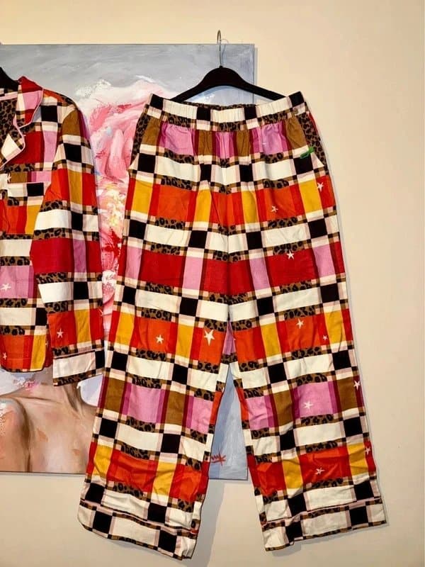 Never Fully Dressed Never Fully Dressed Pyjama Set Co-Ord Size M 12 Leopard Check Print Shirt Trousers