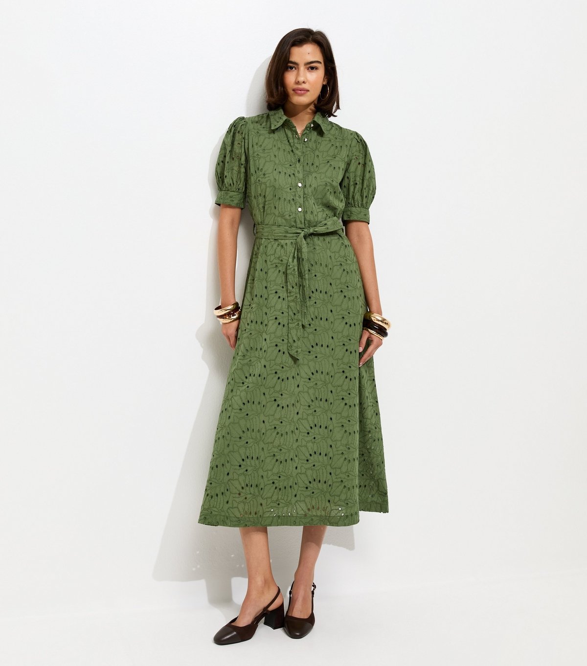 New Look Women's Khaki Broderie Shirt Midi Dress New Look - 2