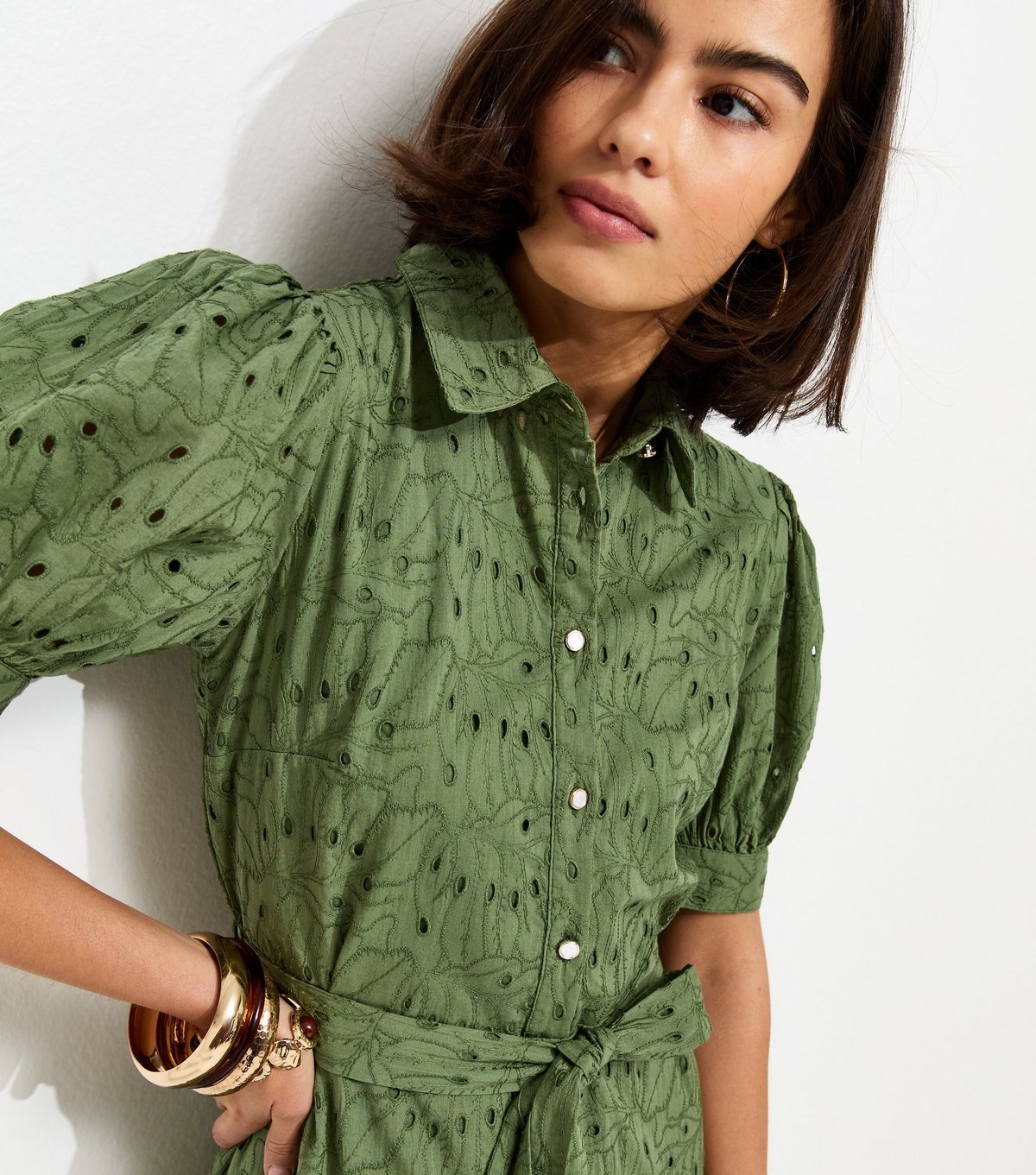 New Look Women's Khaki Broderie Shirt Midi Dress New Look - 3