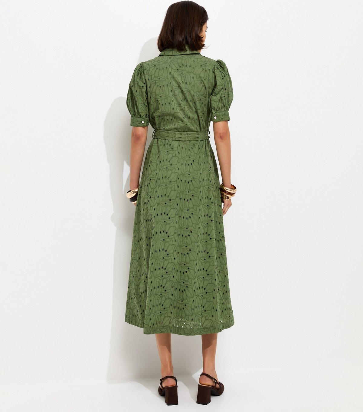 New Look Women's Khaki Broderie Shirt Midi Dress New Look - 4