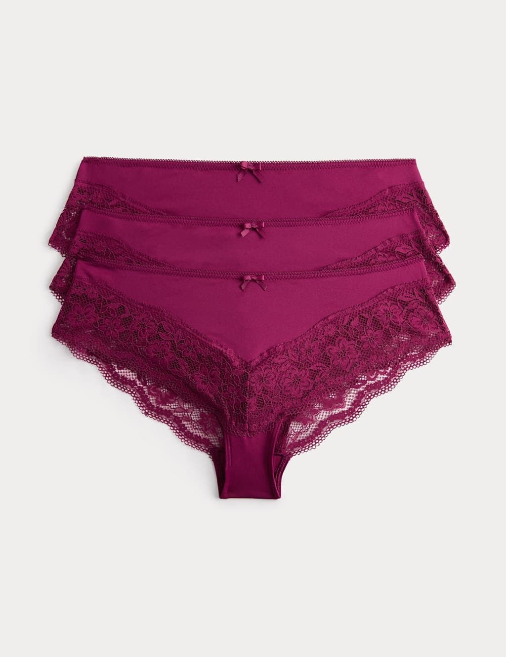 Marks & Spencer M&S 3 Pack Jasmine Lace Trim Brazilian Knickers Dark Raspberry