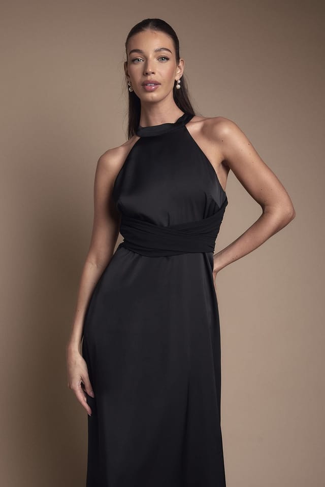 Coast Coast Women's Wrap Waist Detail Satin Halter Neck Bridesmaid Dress in Black - 2